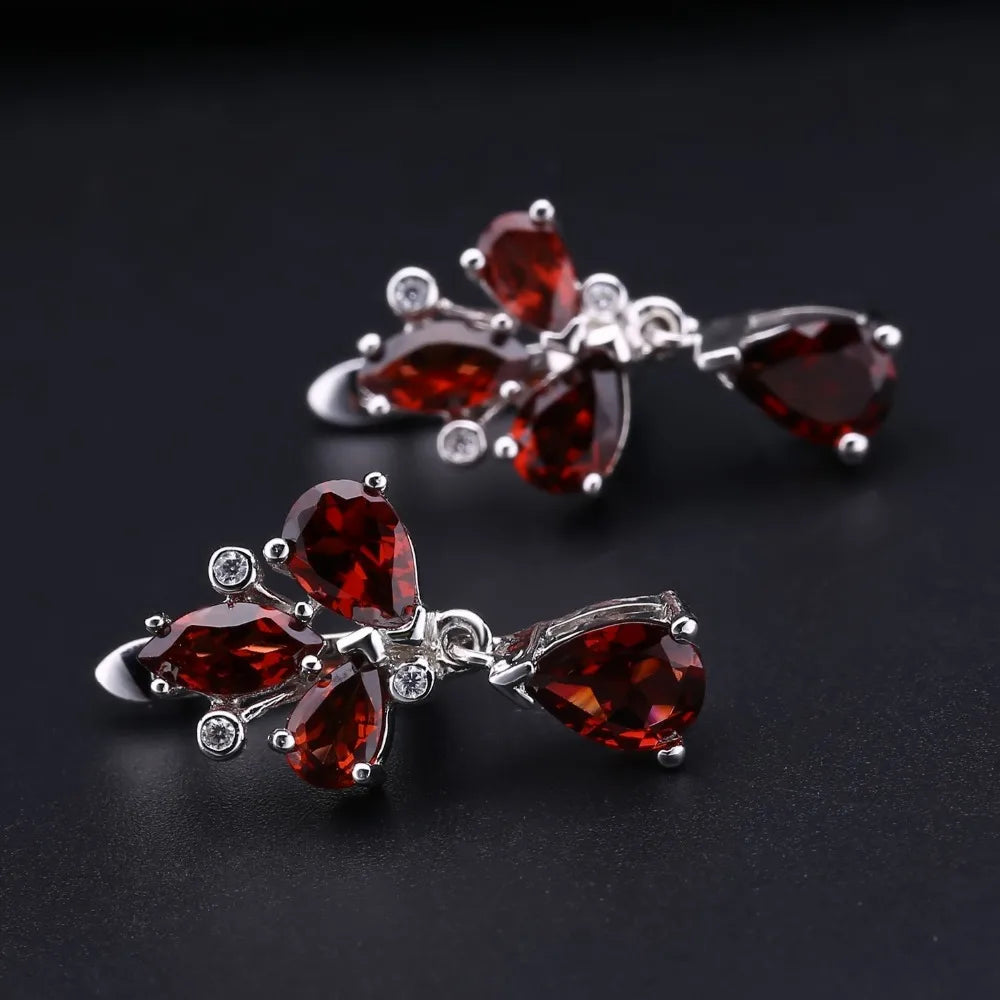 GEM'S BALLET 6.84Ct Natural Red Garnet Flower Earrings 925 Sterling Silver Gemstone Drop Earrings For Women Fine Jewelry
