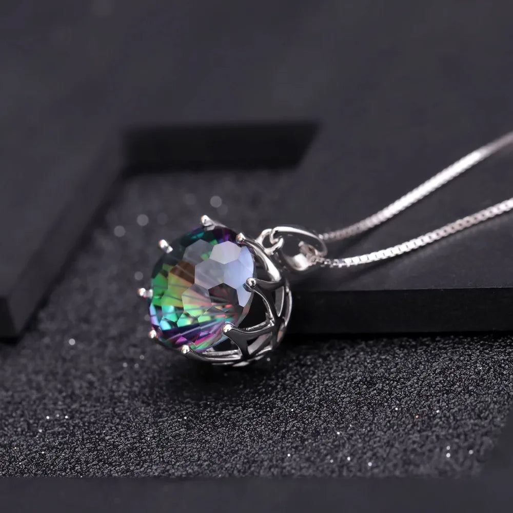 GEM'S BALLET Classic 9.64Ct Natural Rainbow Mystic Quartz Gemstone Pendant Necklace For Women 925 Sterling Silver Fine Jewelry
