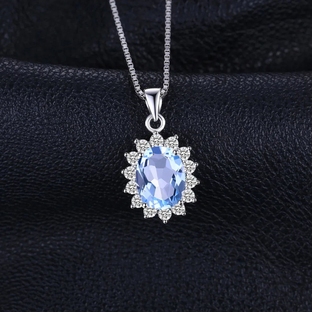 JewelryPalace 2.3ct Princess Diana Natural Blue Topaz 925 Sterling Silver Pendant Necklace for Woman Fashion Fine Gift No Chain