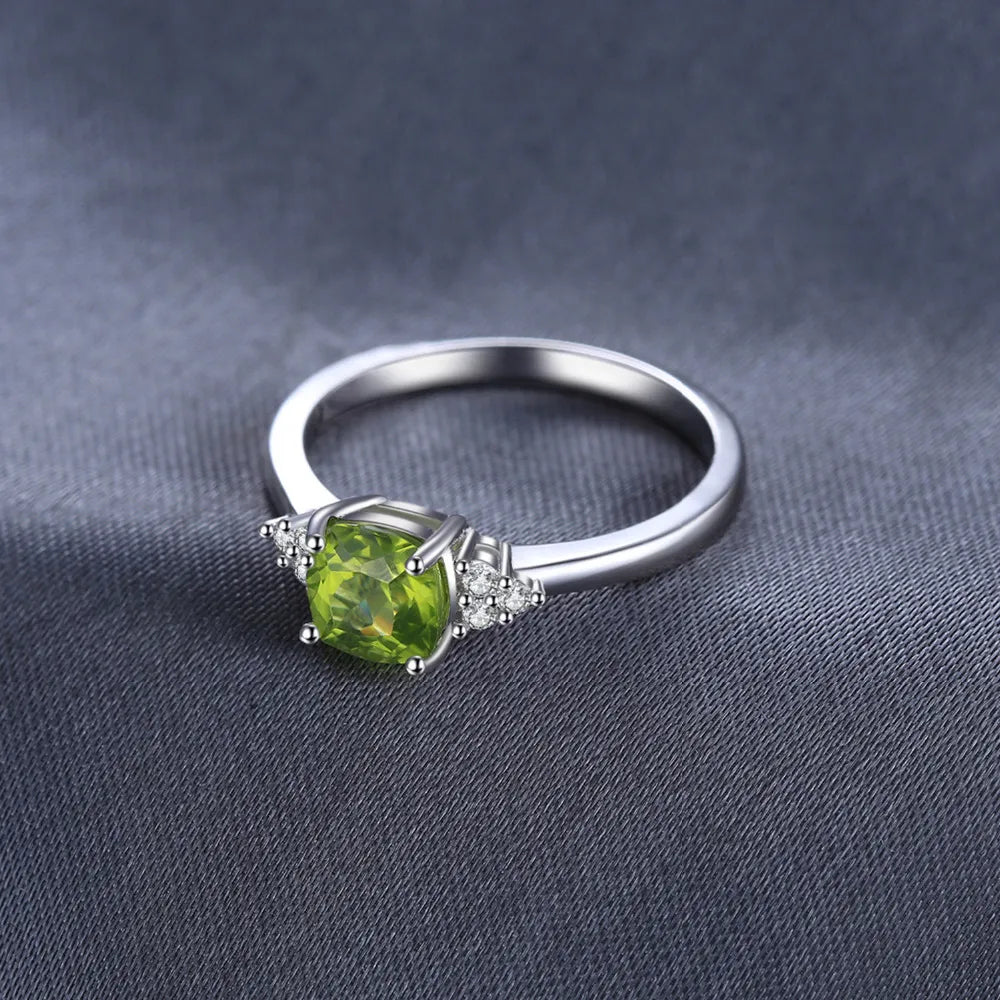JewelryPalace 1.1ct Genuine Natural Peridot 925 Sterling Silver Solitaire Ring for Woman Fashion Gemstone Jewelry Wedding Gift