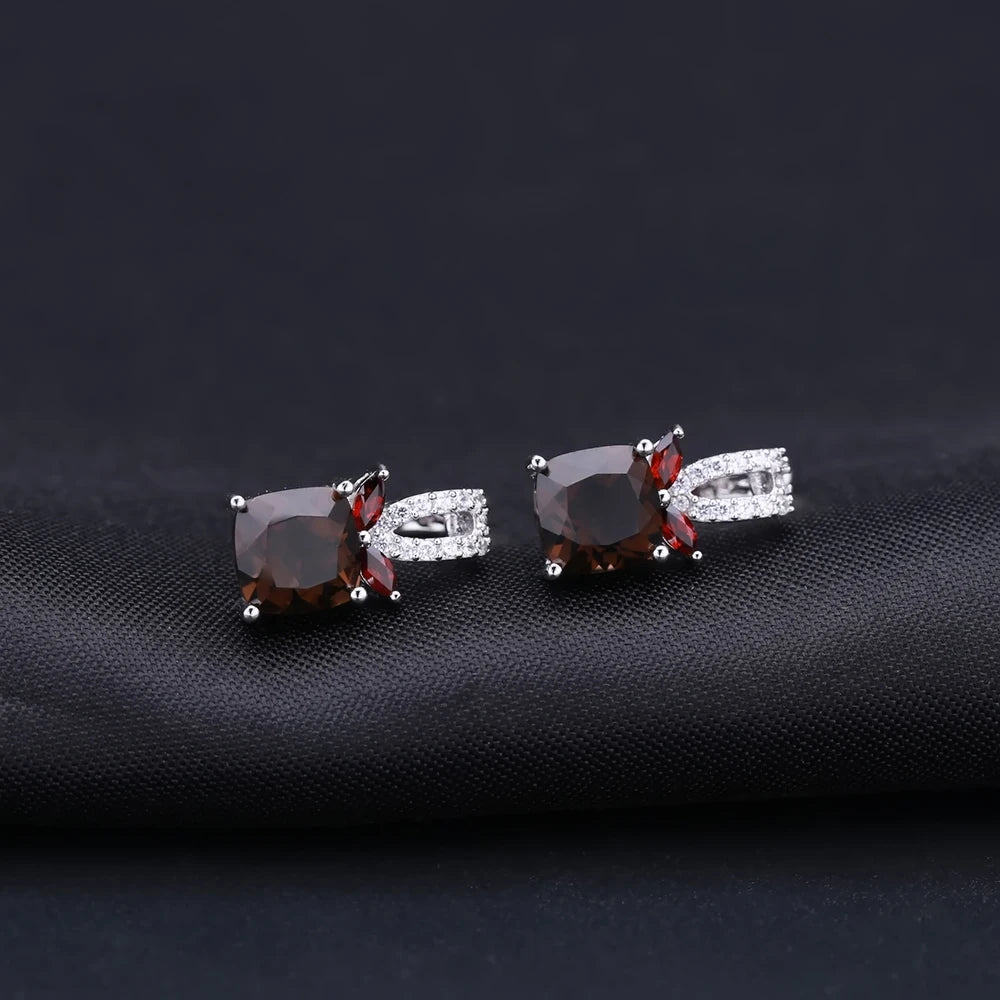 GEM'S BALLET 2.2ct Smoky Quartz Genuine 925 Sterling Silver Natural Gemstone Clip Earrings For Women Wedding Engagement jewelry