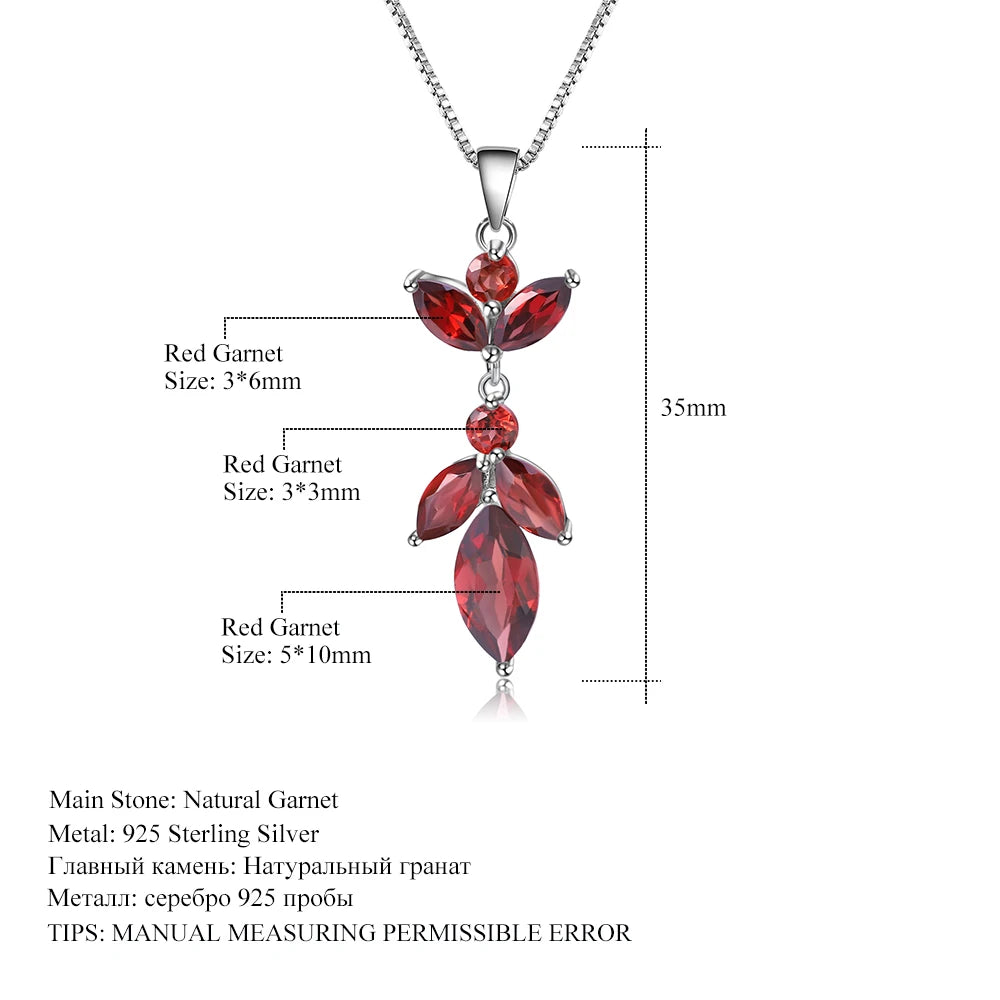 GEM'S BALLET Pure 925 Sterling Silver Flower Pendant Necklace 2.94Ct Natural Red Garnet Gemstone for Women Wedding Fine Jewelry