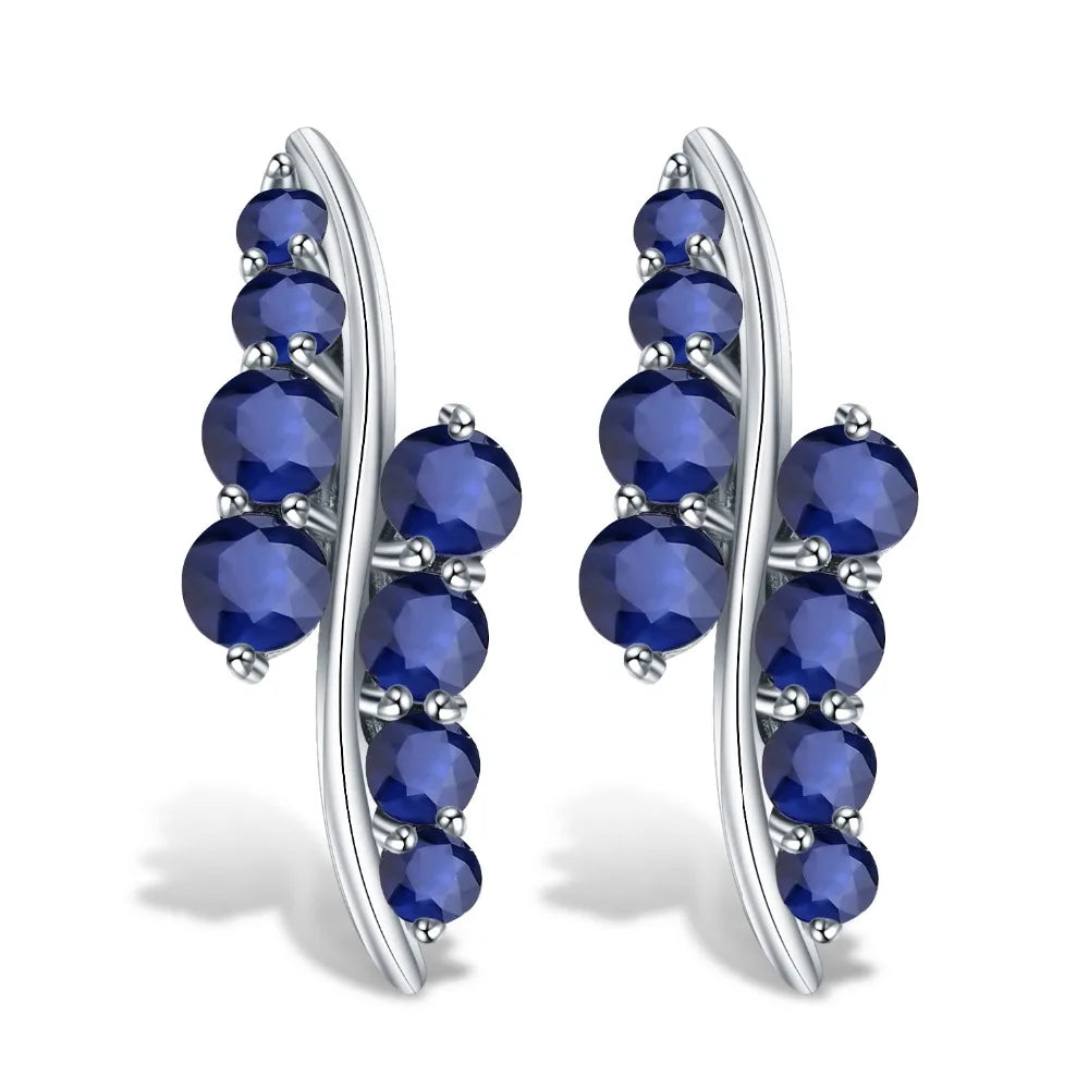 GEM'S BALLET 925 Sterling Silver Studs Earrings 3.0Ct Natural Blue Sapphire Gemstone Engagement Earrings for Women Fine Jewelry