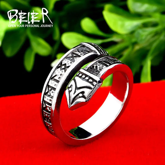 BEIER 316L Stainless Steel Punk Vintage Men Ring  Viking Rune Fashion Jewelry Wholesale Gift Dropshipping LLBR8-575R
