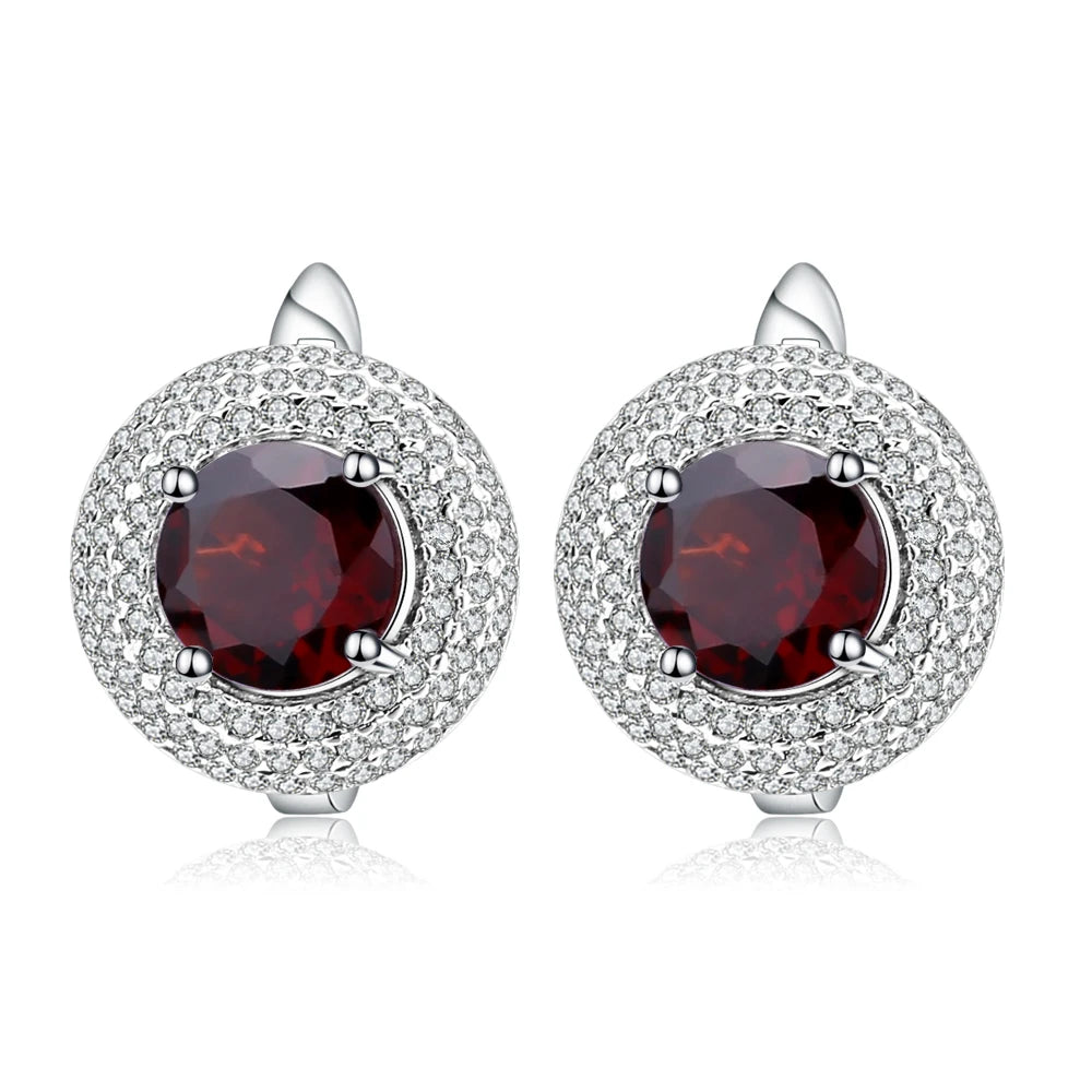 GEM'S BALLET 4.73Ct Round Natural Red Garnet Wedding Earrings 925 Sterling Silver Gemstone Stud Earrings For Women Fine Jewelry