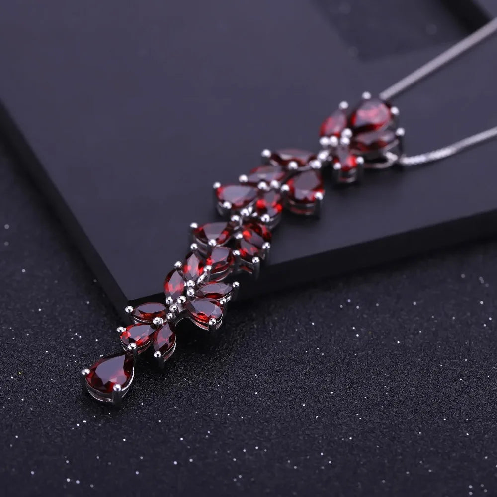 GEM'S BALLET Real 925 Sterling Sliver Romantic Leaves Pendant Necklace 14.65Ct Natural Red Garnet For Women Wedding Fine Jewelry