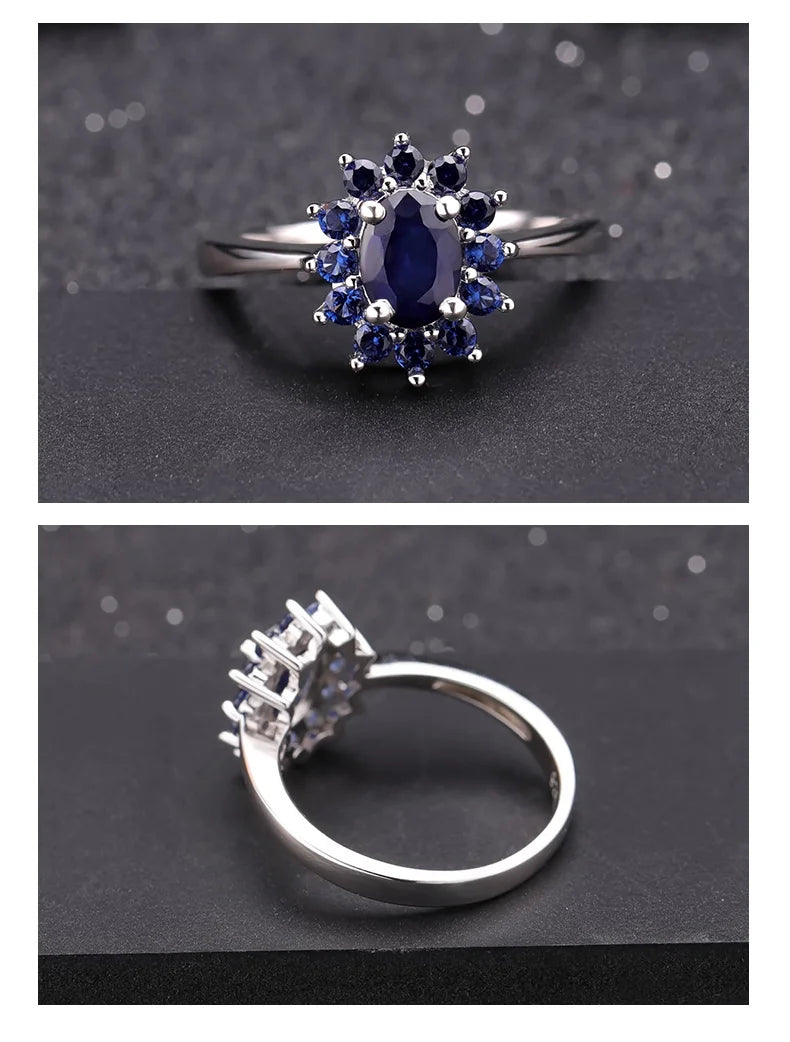 Anillo de plata 925 con zafiro azul natural de 1,89 quilates, oro 585 de 14 quilates, 10 quilates y 18 quilates. Gemas vintage para mujer. Joyería fina.