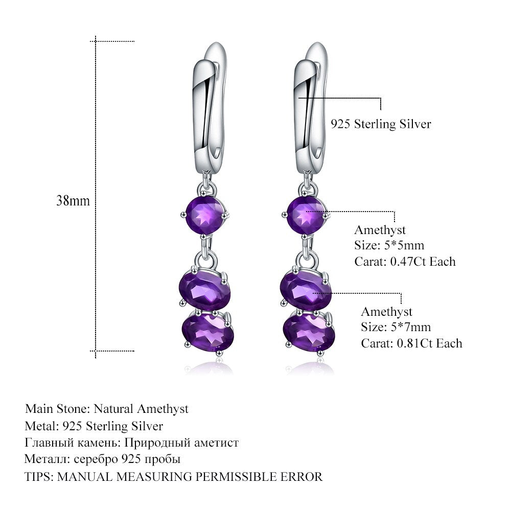 Gem&#39;s Ballet Solid 925 Sterling Silver Earrings Fine Jewelry 4.21Ct Natural Purple Amethyst Drop Earrings For Women Wedding