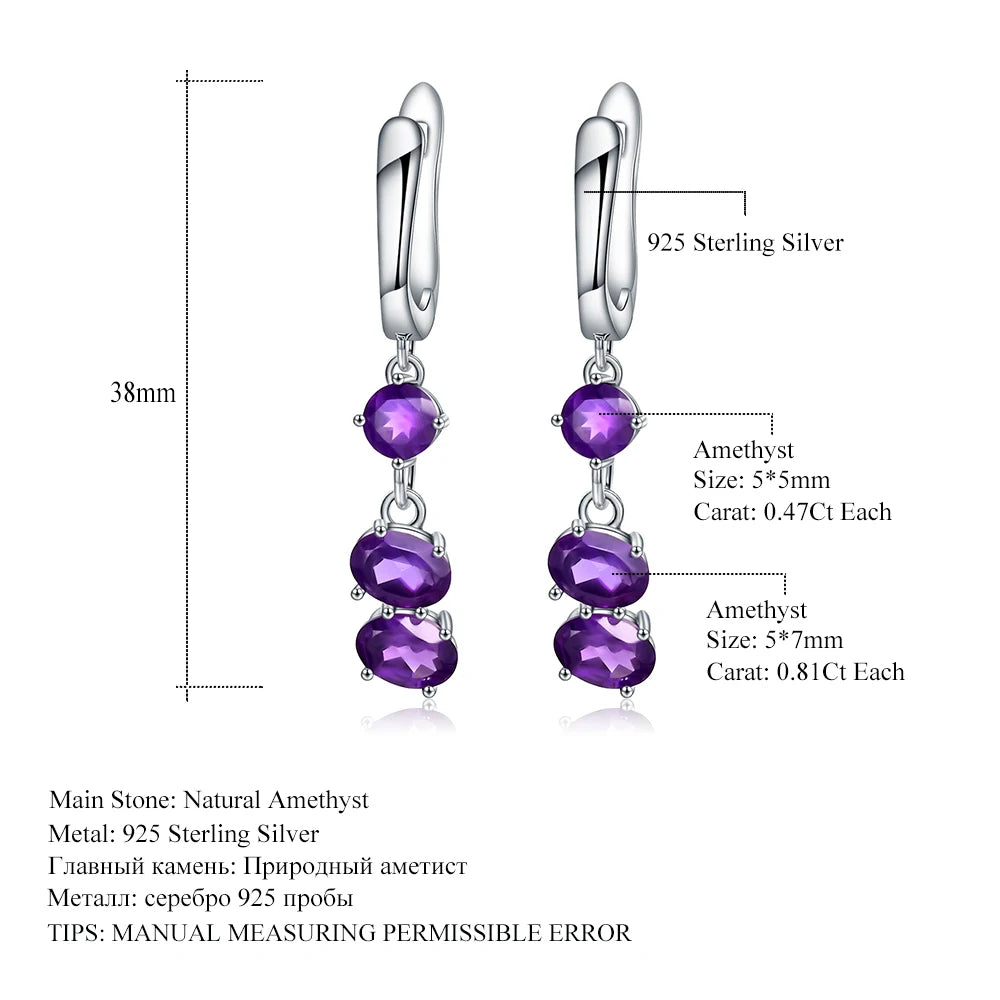 Gem's Ballet Solid 925 Sterling Silver Earrings Fine Jewelry 4.21Ct Natural Purple Amethyst Drop Earrings For Women Wedding