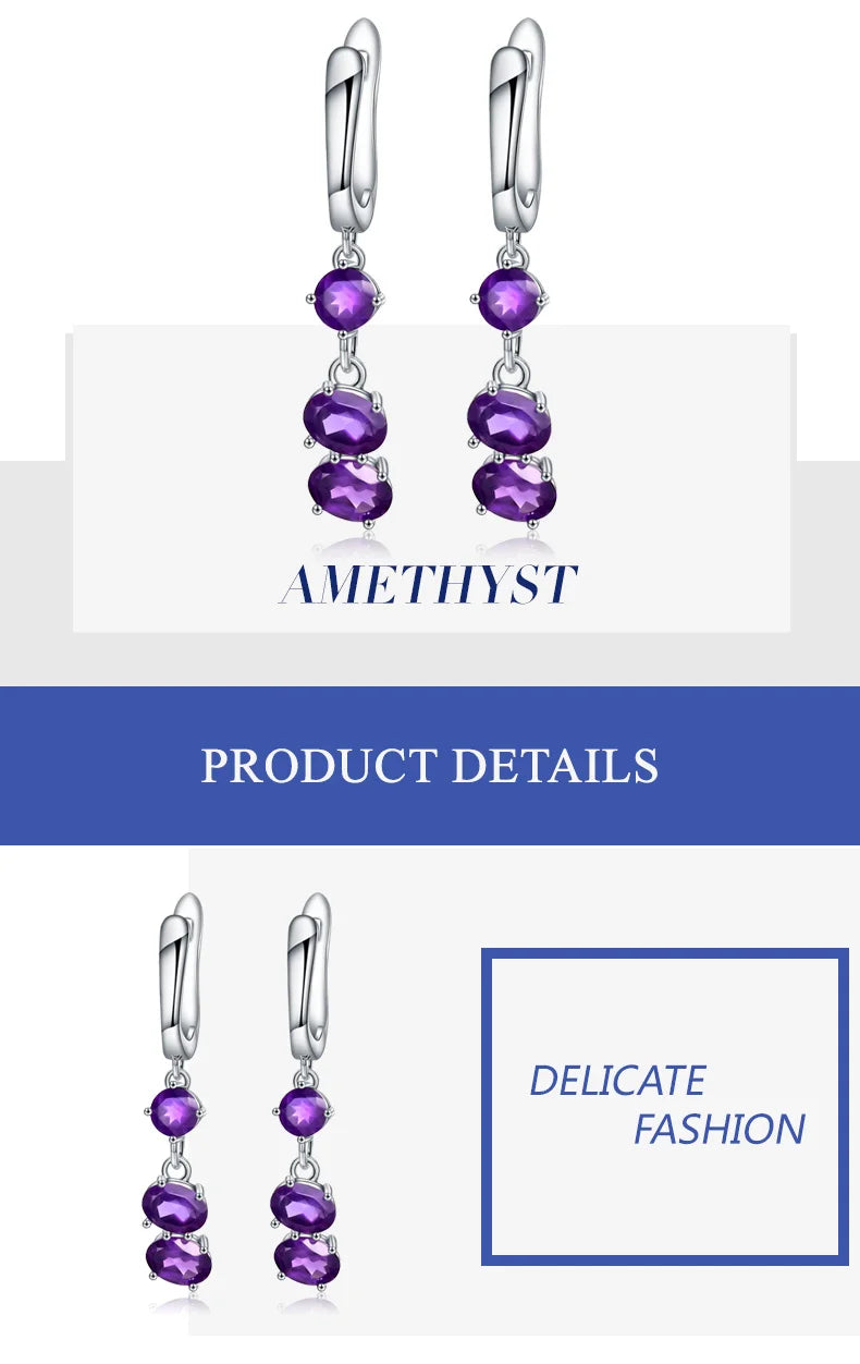 Gem's Ballet Solid 925 Sterling Silver Earrings Fine Jewelry 4.21Ct Natural Purple Amethyst Drop Earrings For Women Wedding