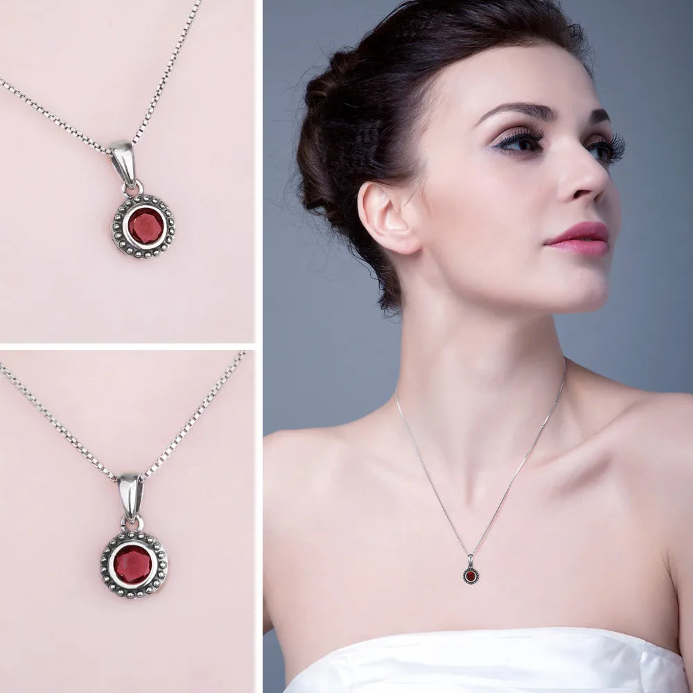 JewelryPalace Vintage 5mm Genuine Garnet 925 Sterling Silver Pendant Necklace for Women Fashion Gemstone Jewelry Without Chain