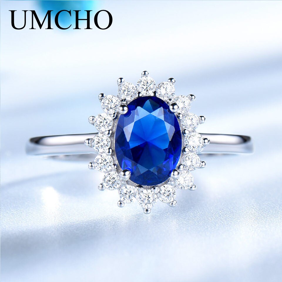 UMCHO Emerald Gemstone Rings For Women Princess Diana Ring Solid 925 Sterling Silver Vintage Engagement Party Gift Fine Jewelry