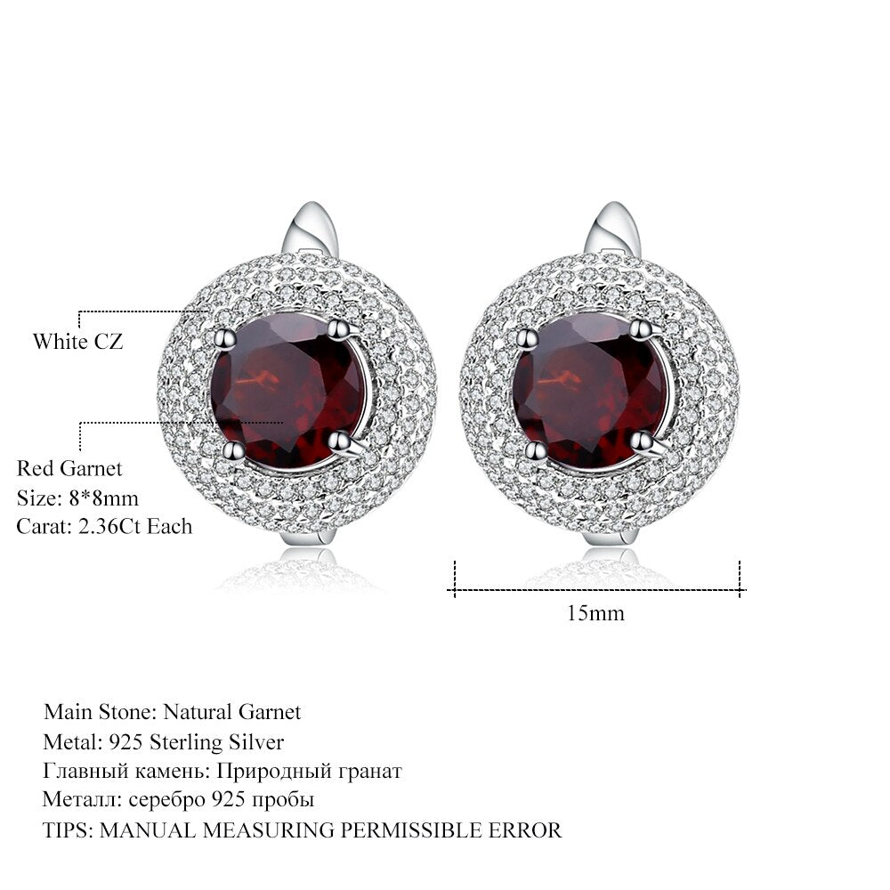 GEM&#39;S BALLET 4.73Ct Round Natural Red Garnet Wedding Earrings 925 Sterling Silver Gemstone Stud Earrings For Women Fine Jewelry