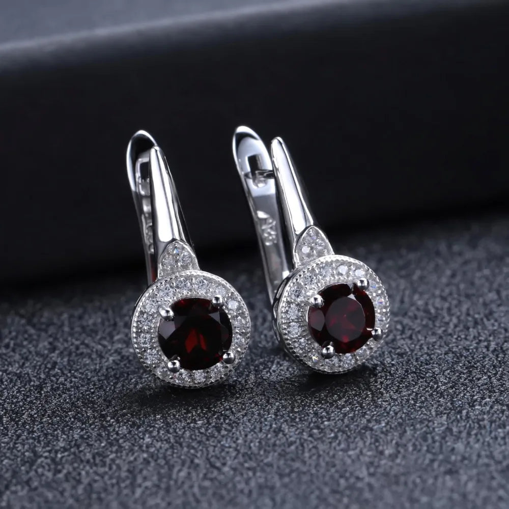 GEM'S BALLET 3.15Ct Natural Red Garnet Earrings Ring Set 925 Sterling Silver Gemstone Classic Jewelry Set For Women Fine Jewelry