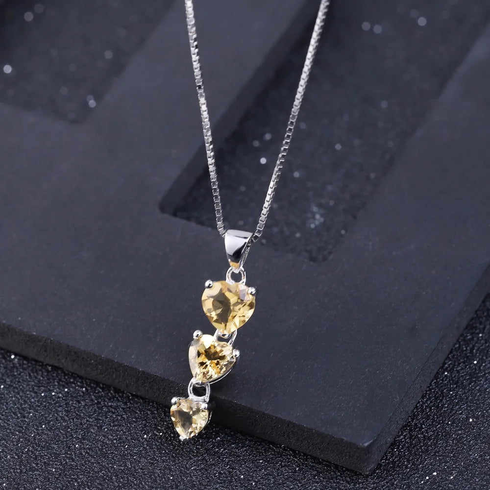 GEM'S BALLET 925 Sterling Silver Jewelry 2.43Ct Natural Citrine Gemstone Love Heart Pendant Necklace for Women Wedding Jewelry