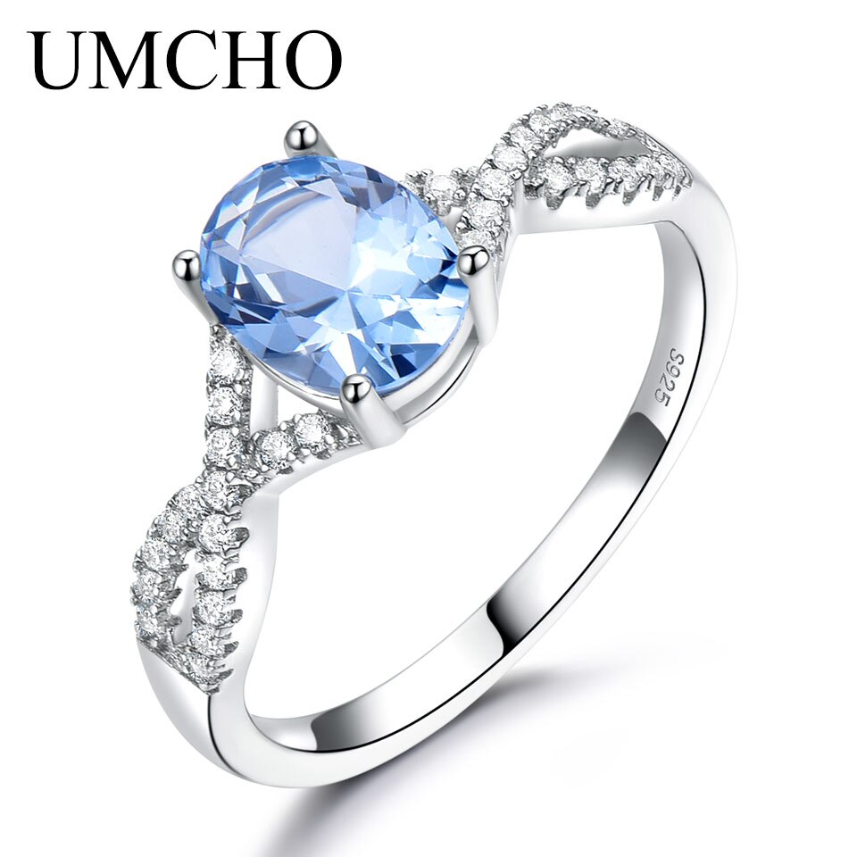 UMCHO Classic 925 Sterling Silver Oval Gemstone Nano Emerald Ring Female Engagement Party Birthday Gift Anniversary Ring RUJ099B-1