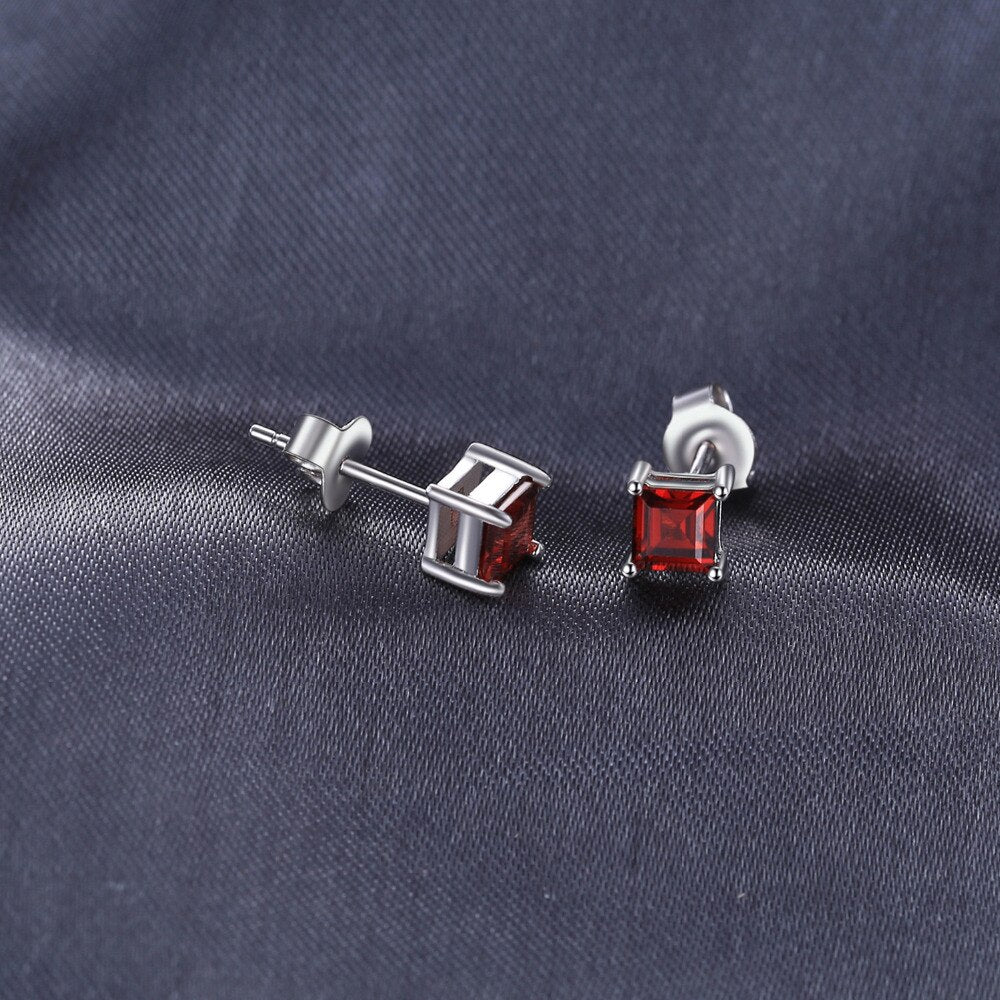 Jewelry Palace Square Genuine Princess Cut Red Garnet 925 Sterling Silver Stud Earrings for Women Earrings Fashion Jewelry