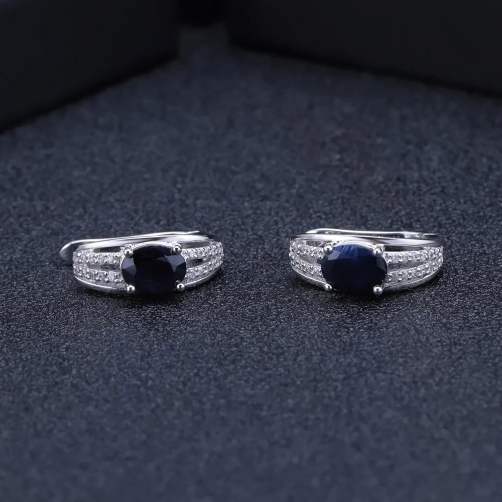 GEM'S BALLET 3.32Ct Natural Blue Sapphire Gemstone Earrings 925 Sterling Silver Vintage Stud Earrings for Women Fine Jewelry