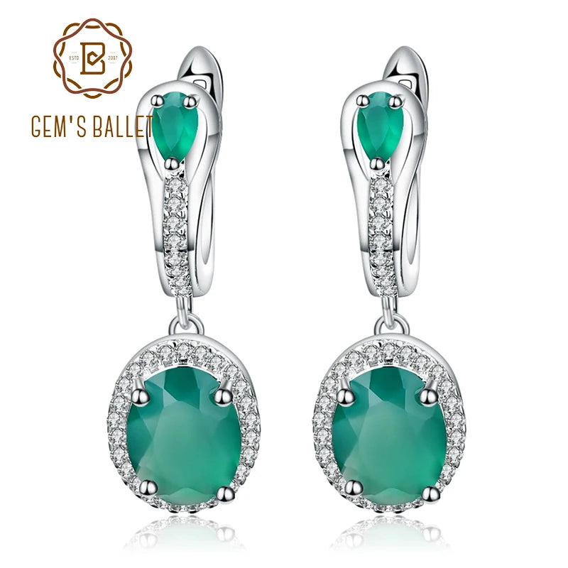 Gem's Ballet 5.15Ct Natural Green Agate Vintage Earrings 925 Sterling Silver Gemstone Drop Earrings For Women Fine Jewelry CHINA