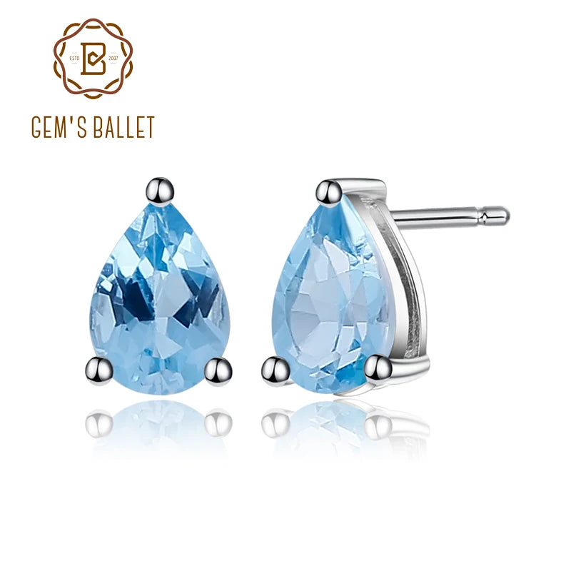 Gem's Ballet 4*6mm 0.99Ct Natural Swiss Blue Topaz Gemstone Stud Earrings 925 Sterling Silver Fashion Jewelry for Women