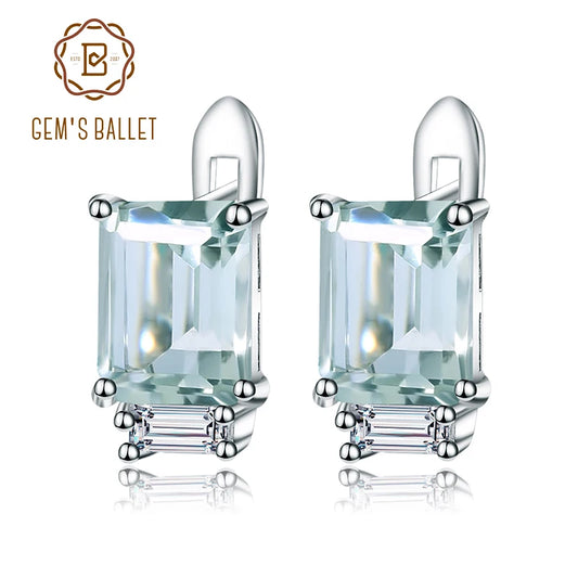 Gem's Ballet 3.11Ct Natural Green Amethyst Stud Earrings 925 Sterling Silver Prasiolite Earrings For Women Wedding Fine Jewelry Default Title