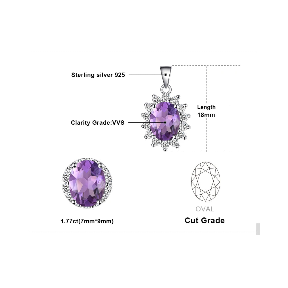 JewelryPalace 1.7ct Diana Natural Amethyst 925 Sterling Silver Pendant Necklace for Women Fashion Trendy Fine Jewelry No Chain