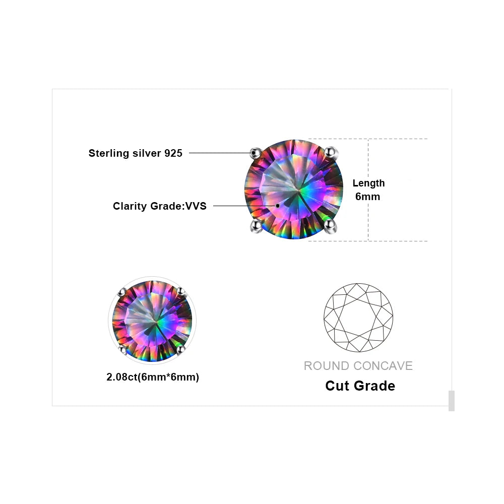 JewelryPalace Round Genuine Rainbow Mystic Quartz 925 Sterling Silver Stud Earrings  Women Fashion Statement Gemstone  Jewelry