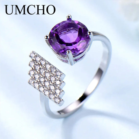 UMCHO Natural Amethyst Gemstone Rings For Women 925 Sterling Silver Purple Stone Elegant Engagement Wedding Ring Fine Jewelry