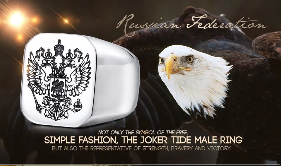 Beier Polished Stainless Steel ring Band Biker Men's ring a coat of arms of the Russian Signet Ring Fashion Jewelry