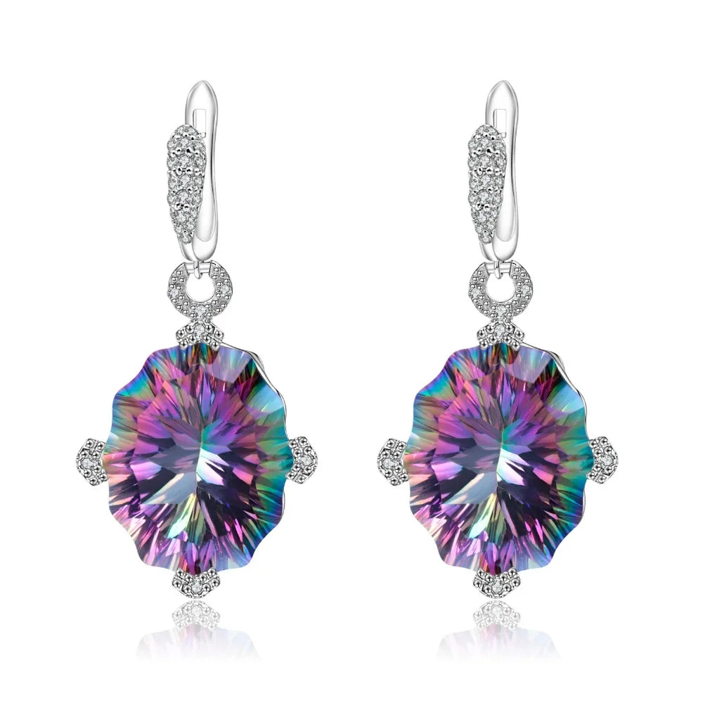 GEM'S BALLET 48.42Ct Natural Rainbow Mystic Quartz Earrings 925 Sterling Silver Vintage Drop Earrings For Women Fine Jewelry
