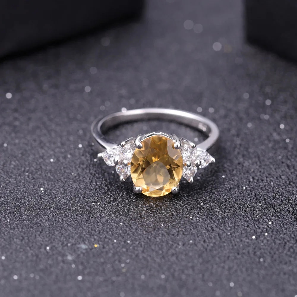 GEM'S BALLET Classic Oval 2.60Ct Natural Citrine Anniversary Rings For Women 925 Sterling Silver Gemstone Ring Fine Jewelry