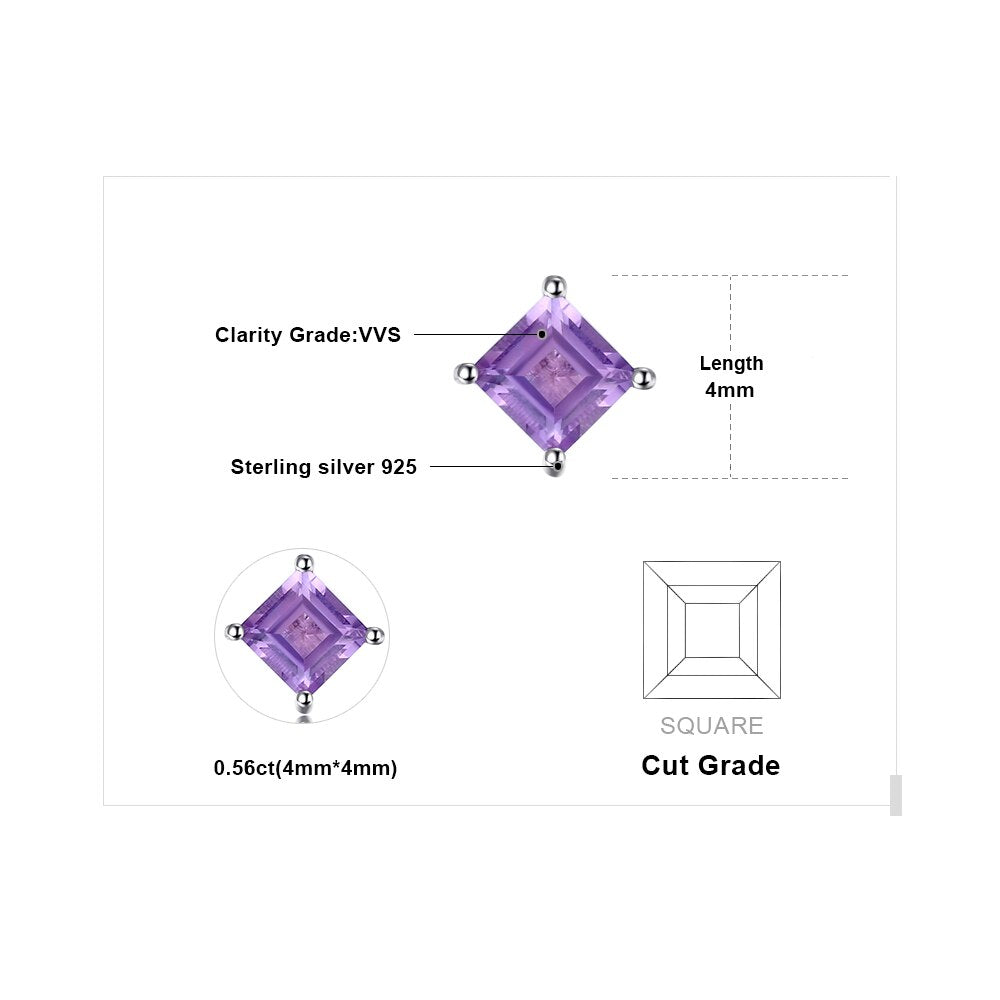 Jewelry Palace Square Genuine Natural Amethyst 925 Sterling Silver Stud Earrings for Women Fashion Jewelry Princess Earrings