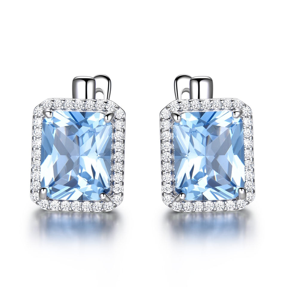 UMCHO Luxury Nano Sky Blue Topaz Gemstone Clip On Earrings Jewelry Solid 925 Sterling Silver Earrings For Women Birthday Gift