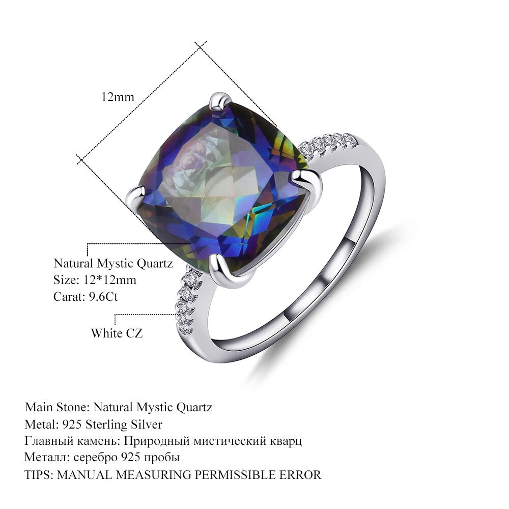 Gem&#39;s Ballet 9.66Ct Natural Blueish Mystic Quartz Gemstone Cocktail Ring For Women 925 Sterling Silver Wedding Band Fine Jewelry