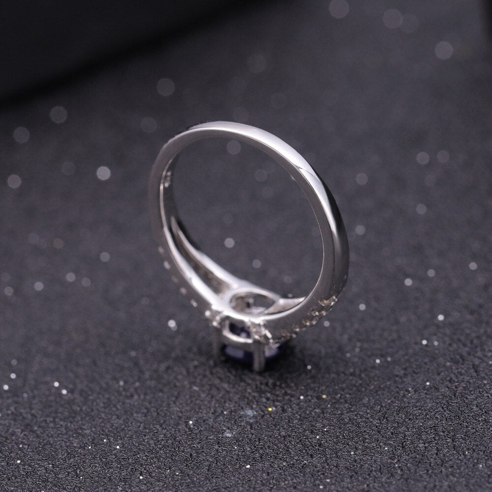 GEM&#39;S BALLET Pure 925 Sterling Silver Vintage Rings Round 1.31Ct Natural Blue Sapphire Gemstone Ring for Women Wedding Jewelry