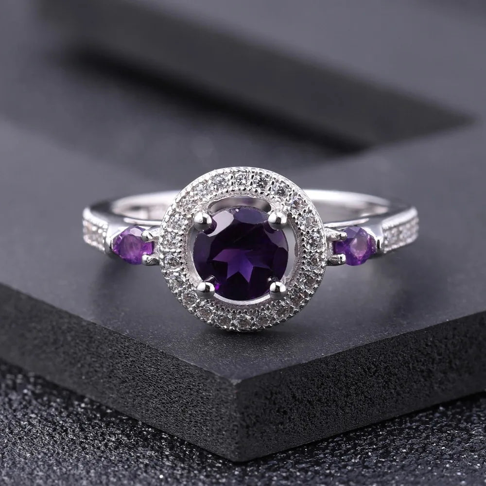 GEM'S BALLET 0.81Ct Natural Amethyst Gemstone Ring 925 Sterling Silver Wedding Rings For Women Jewelry Valentine's Day Gift