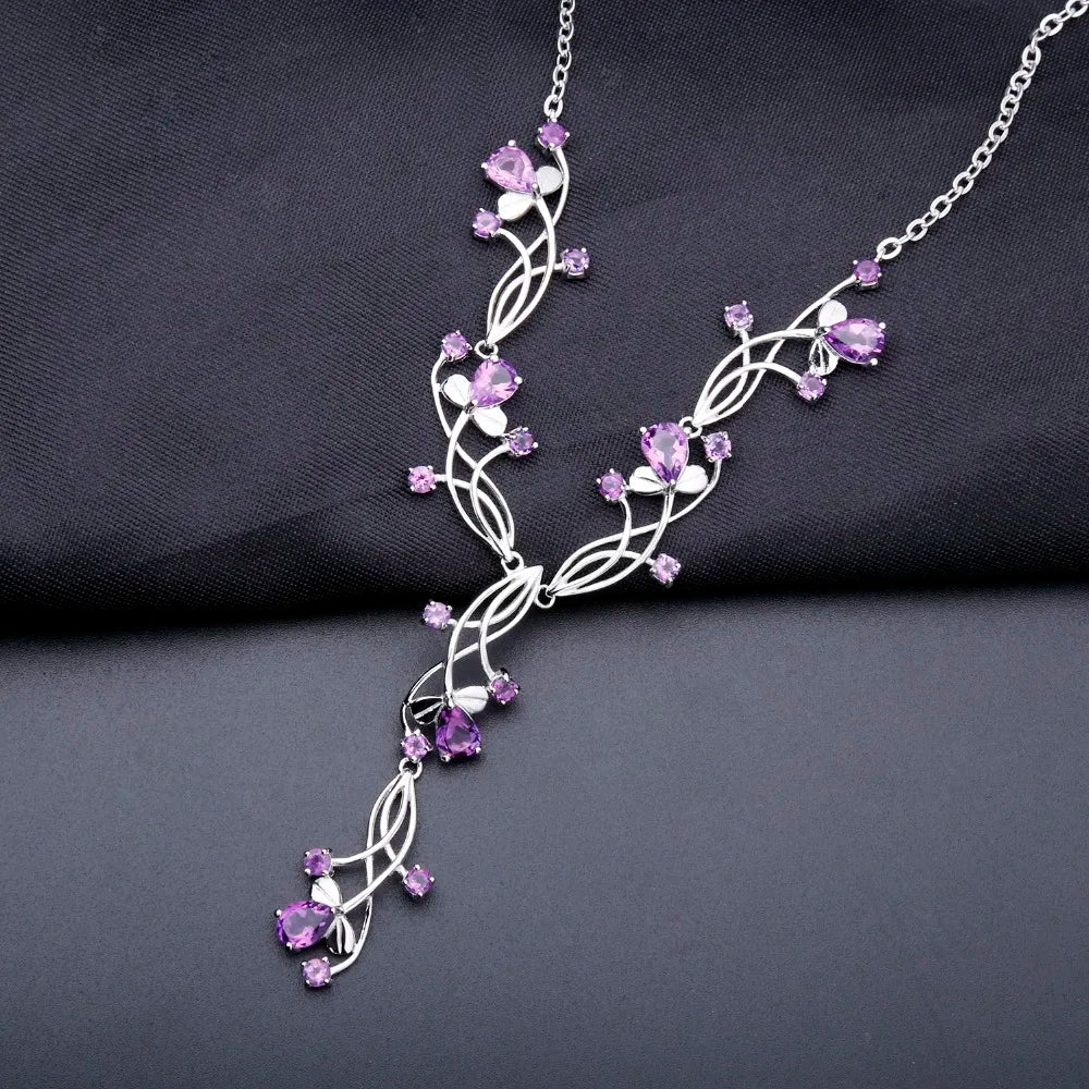 GEM'S BALLET 6.39Ct Natural Amethyst Bridal Necklace 925 Sterling Silver Gemstone Wedding Necklace For Women Fine Jewelry