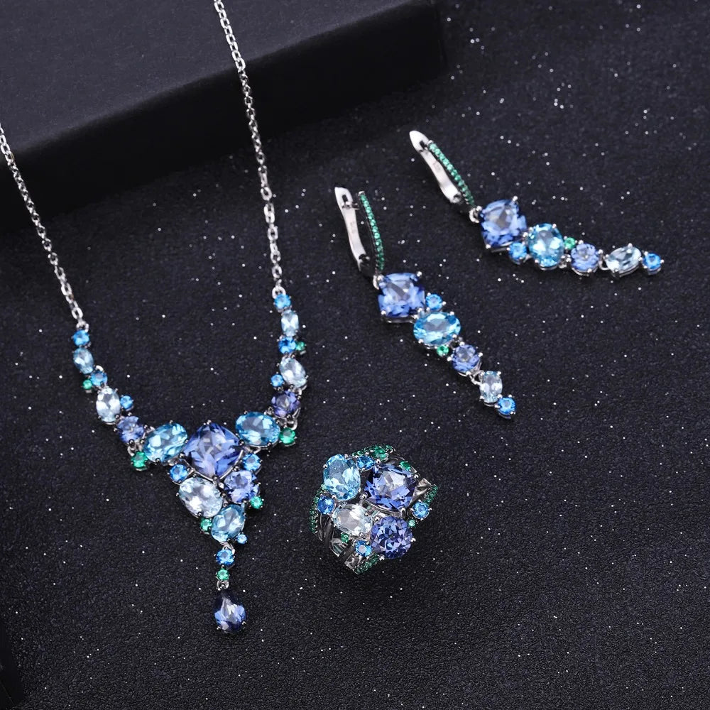 GEM'S BALLET Natural Mystic Quartz Topaz Drop Earrings 925 Sterling Silver Handmade Modern Irregular Earrings for Women Brincos