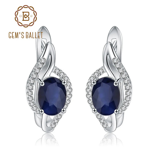 GEM'S BALLET 3.32Ct Natural Blue Sapphire Engagement Earrings 925 Sterling Silver Gemstone Stud Earrings for Women Fine Jewelry Default Title