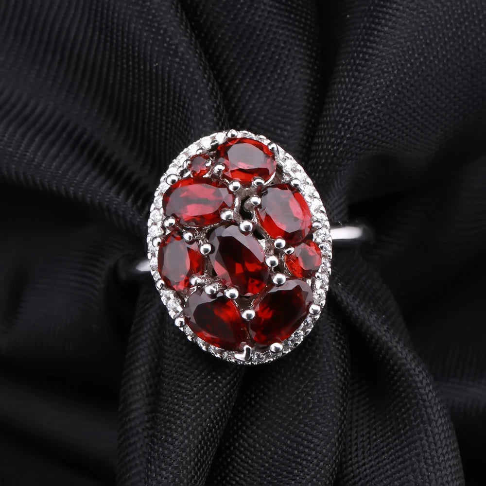 Gem's Ballet 925 Sterling Silver Cocktail Ring Natural Red Garnet Gemstone Engagement Rings For Women Fine Jewelry