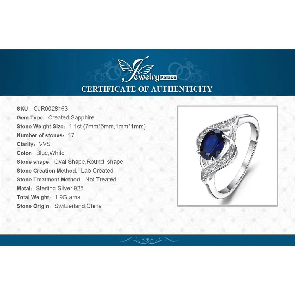 Jewelrypalace Created Blue Sapphire 925 Sterling Silver Ring for Women Statement Halo Engagement Ring Oval Gemstone Jewelry