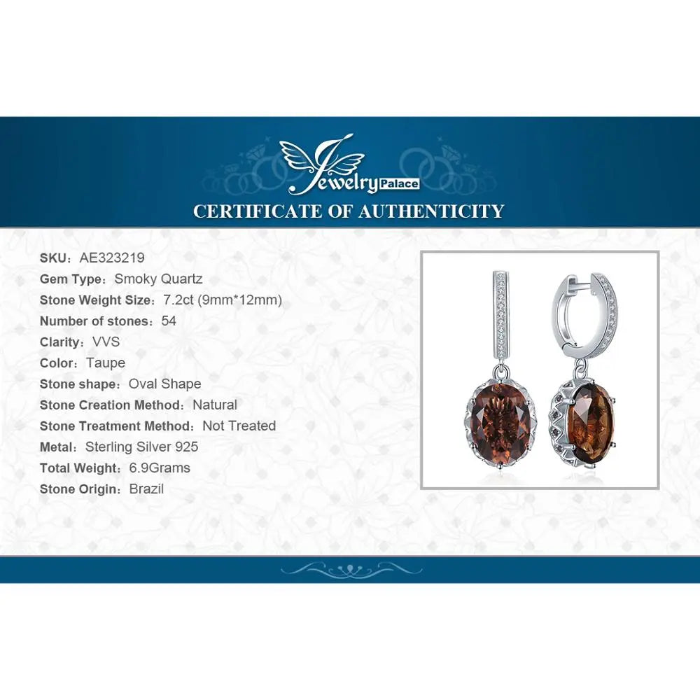 JewelryPalace Large 7ct Genuine Smoky Quartz 925 Sterling Silver Dangle Drop Earrings for Women Statement Gemstone Earings