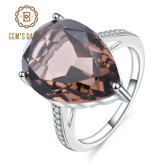 Gem's Ballet 10.68ct Natural Smoky Quartz Gemstone Cocktail Rings For Women 925 Sterling Silver Engagement Ring Fine Jewelry