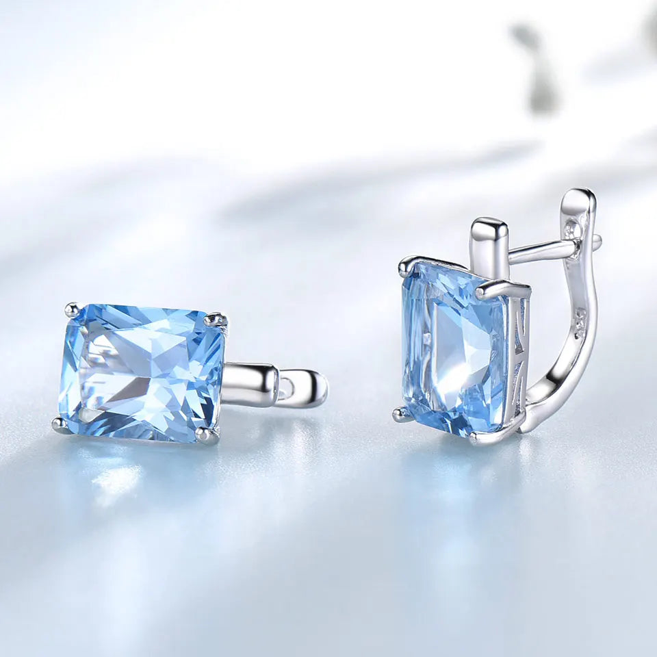 UMCHO Luxury 8.0ct Sky Blue Topaz Gemstone Jewelry Solid 925 Sterling Silver Clip On Earrings For Women Birthday Gift Fashion