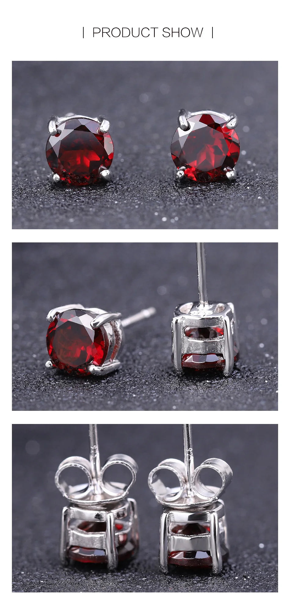 Gem's Ballet 5mm 1.28Ct Round Natural Red Garnet Gemstone Stud Earrings Genuine 925 Sterling Silver Fashion Jewelry for Women