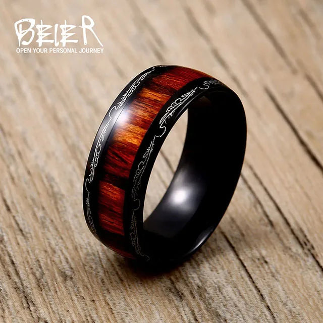 Beier 316L Stainless Steel minimalist red wood men and women wedding ring carve dragon pattern high quality jewelry LLBR-R077R