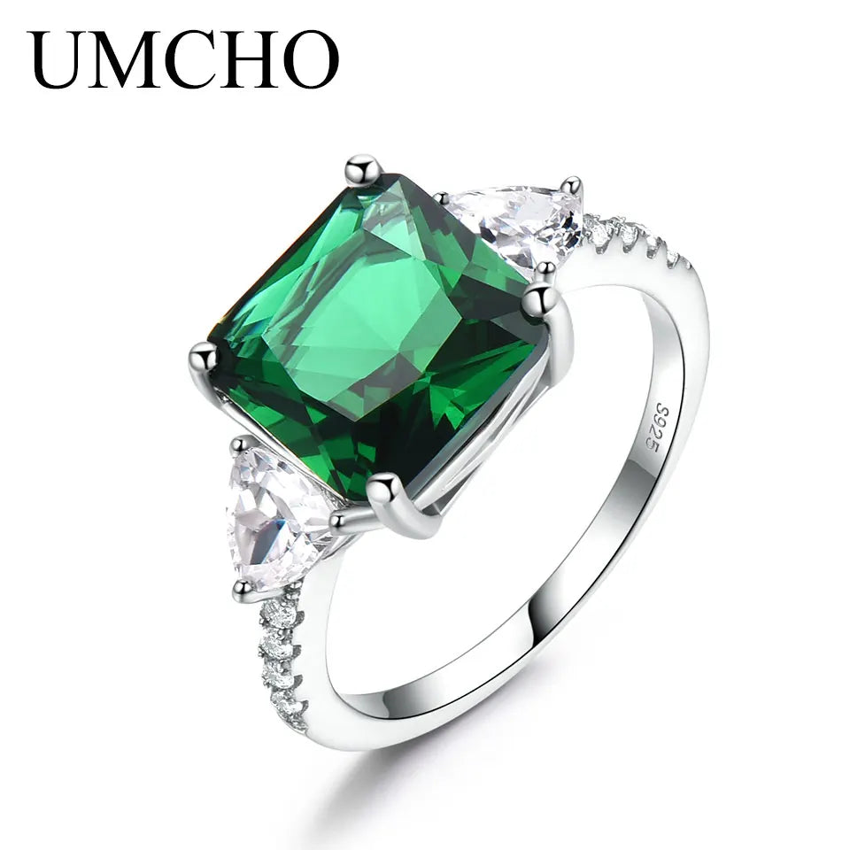 UMCHO Emerald Gemstone Rings for Women Solid 925 Sterling Silver Promise Ring Square Green Wedding Engagement Luxury Jewelry New