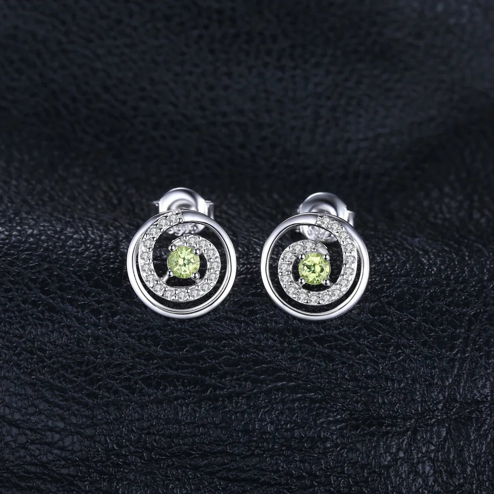 JewelryPalace Circle Round Natural Peridot 925 Sterling Silver Stud Earrings for Women Green Gemstone Fine Jewelry Birthday Gift