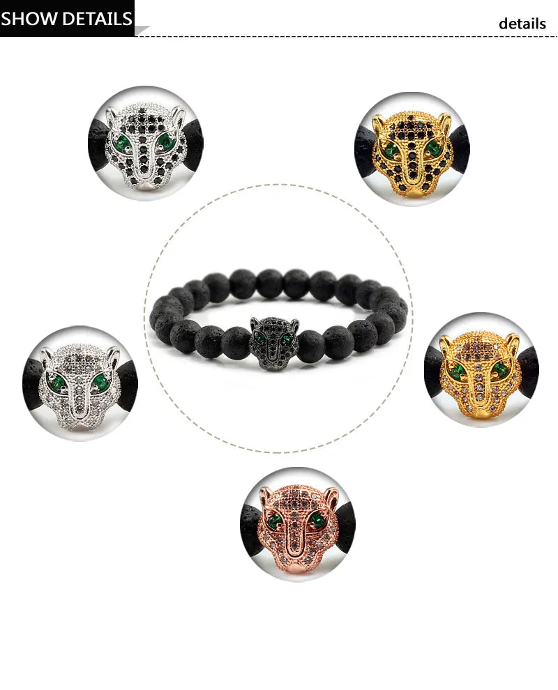 12 Style Bracelet Men Black Lava Healing Balance Beads Reiki Buddha Prayer Natural Stone Yoga Bracelet For Women Leopard Head