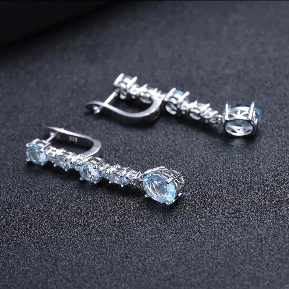 GEM'S BALLET 8.73Ct Natural Sky Blue Topaz Gemstone Drop Earrings 925 Sterling Silver Wedding Earrings for Women Fine Jewelry